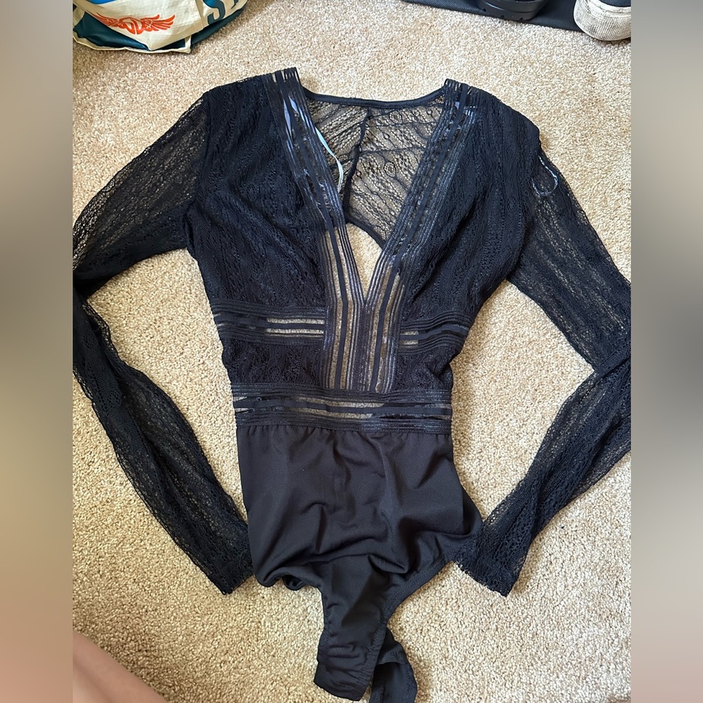 Lulu's Black Lace Bodysuit